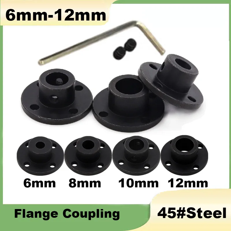 1Pcs Flange Coupling 6/8/10/12mm 45#Steel Black Rigid Motor Guide Shaft Coupler Motor Support Connector For CNC Hardware