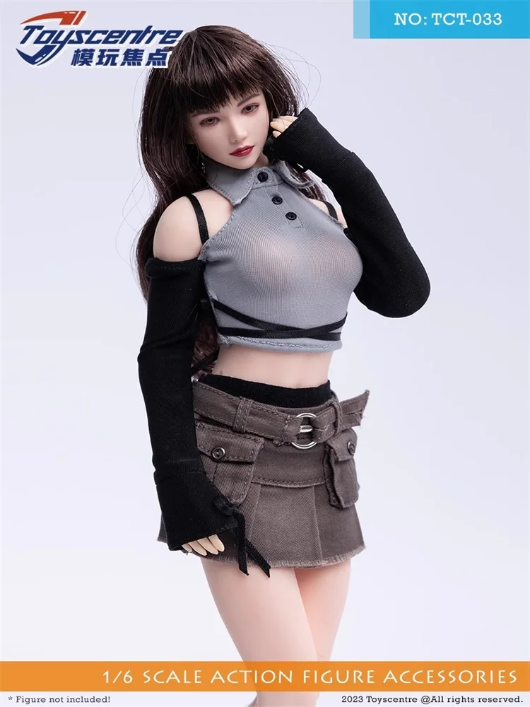 Toyscentre TCT-033 1/6 Female Trend Patchwork Off Shoulder Short T-Shirt Work Dress Set Model Fit 12'' Action Figure In Stock