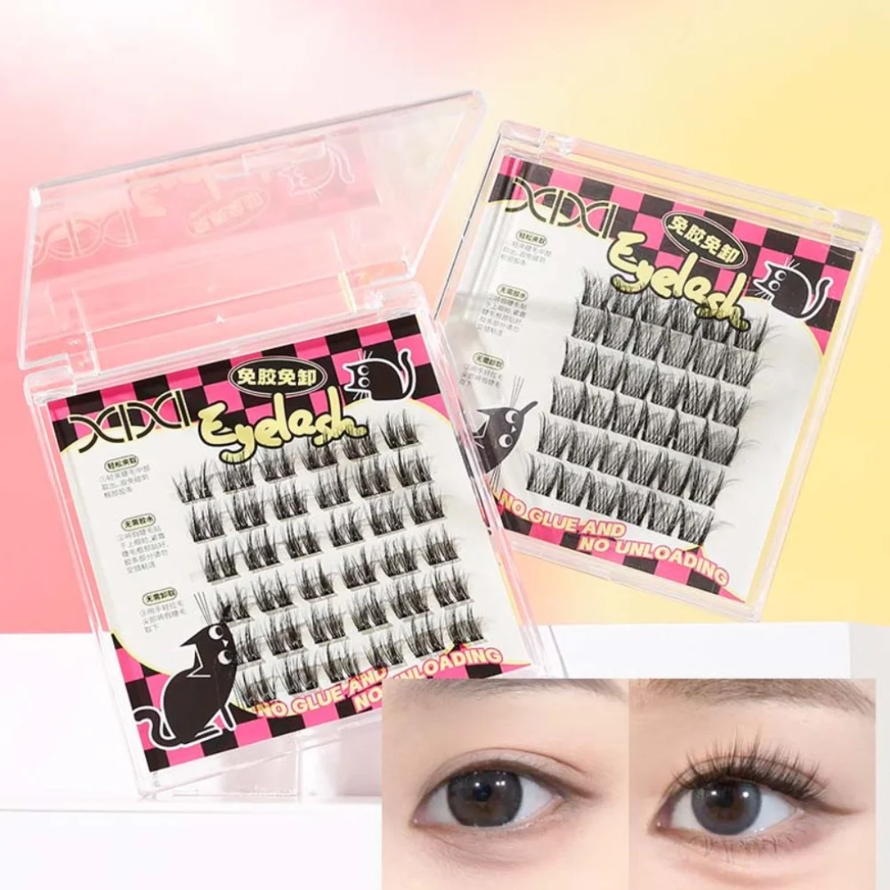 رموش صناعية مجزأة خالية من الغراء معبر الشكل 7-12 مللي متر رموش عنقودية فردية قابلة لإعادة الاستخدام مائلة مجنحة