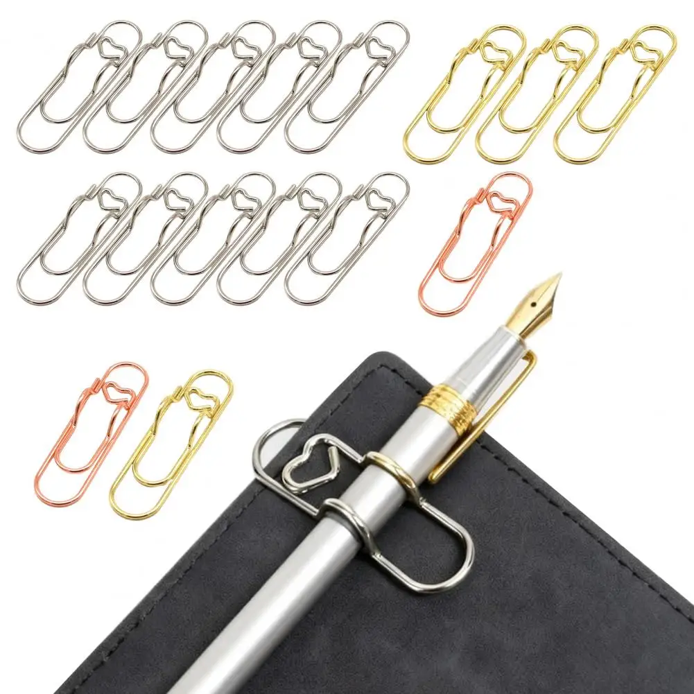 Pen Holder Clip Diary Pen Holder 10pcs Metal Heart Shape Pen Clips Colorful Pencil Clips for Notebooks Page Holders for Students