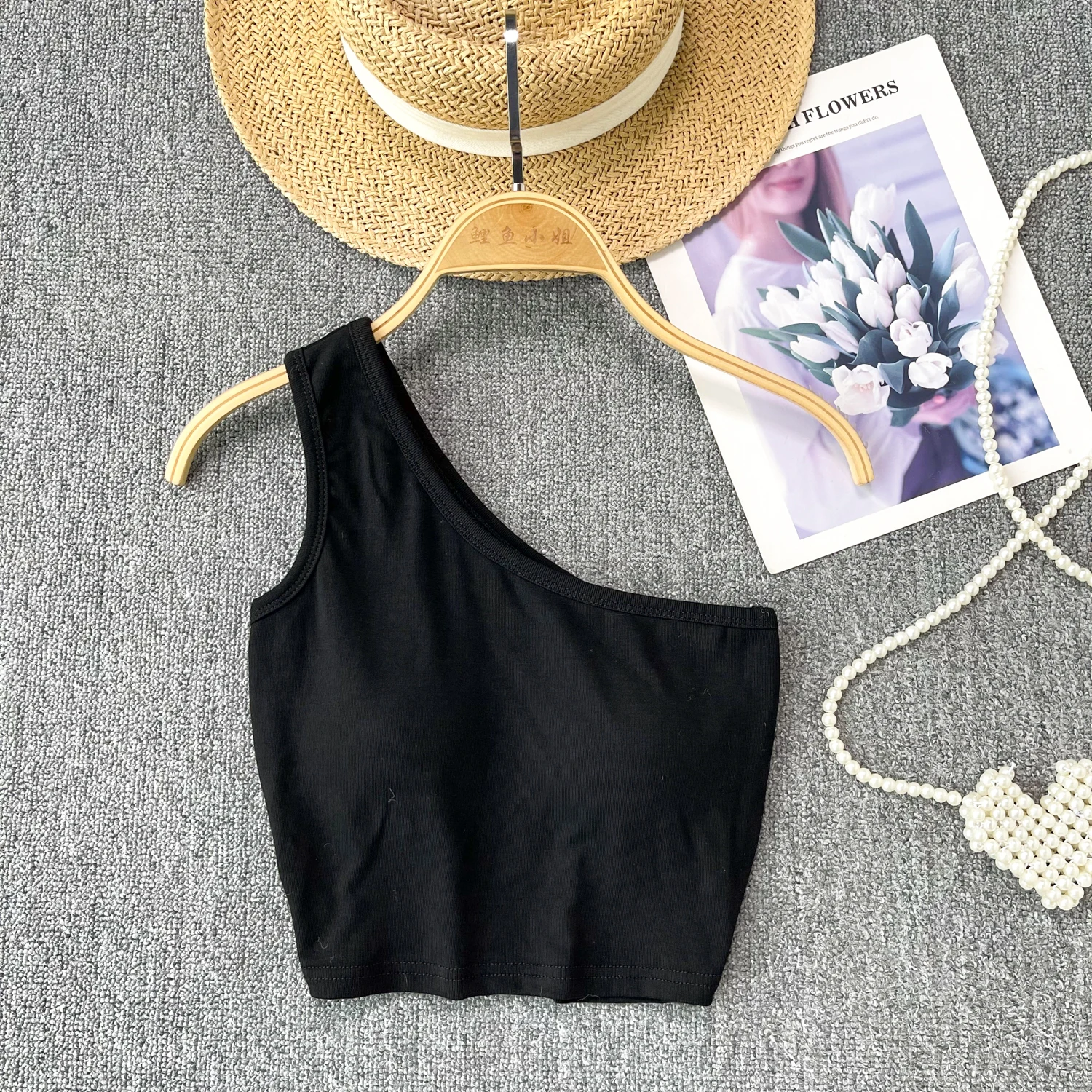 Women Chic Solid Camis Slim One Shoulder Tank Top Basic Hot Sexy Korean Fashion Off Shoulder Summer Women Crop Top