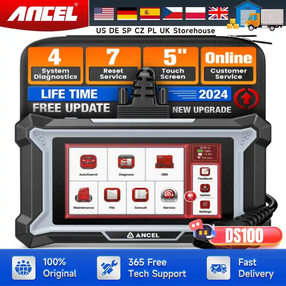 ANCEL DS100 OBD2 Scanner 4System Code Reader Engine/Transmission/ABS/SRS Diagnostic Tool with 7Reset Services Lifetime Free Upda