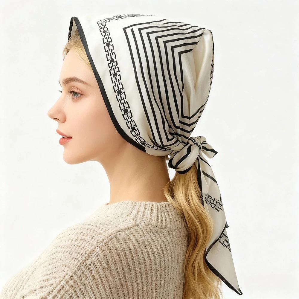 

68cm Square Chain Scarf Women's Autumn Winter Polyester Fiber Scarf High-end Warm Sun Protection Headscarf Neck Protection Shawl