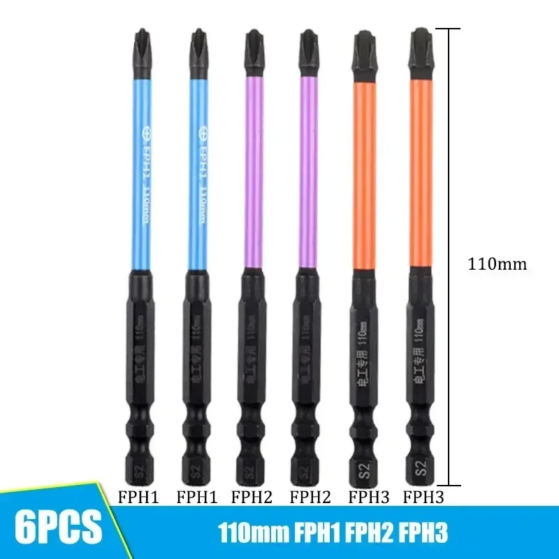 FPH1/FPH2 /FPH3 Power Tools Special Slotted Electric Screwdriver Magnet 6pcs Hex Bit Cross Electrician Screwdriver for Drill Bit
