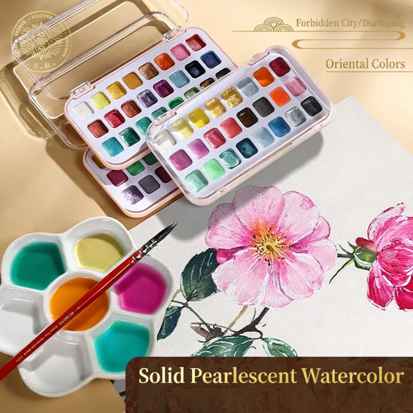 24-color metallic watercolor pigments, convenient for outdoor sketching, water-soluble watercolor pigments