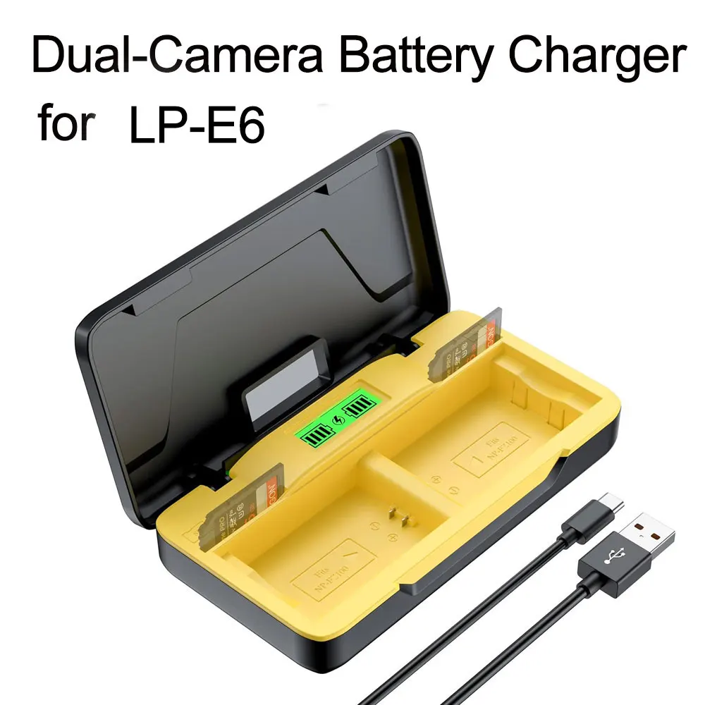 Dual-battery camera charger box LP-E6 has an SD card slot and is suitable for Canon EOS R5 R6 5D4 6DMark ll 60D 70D 80D 90D,etc.