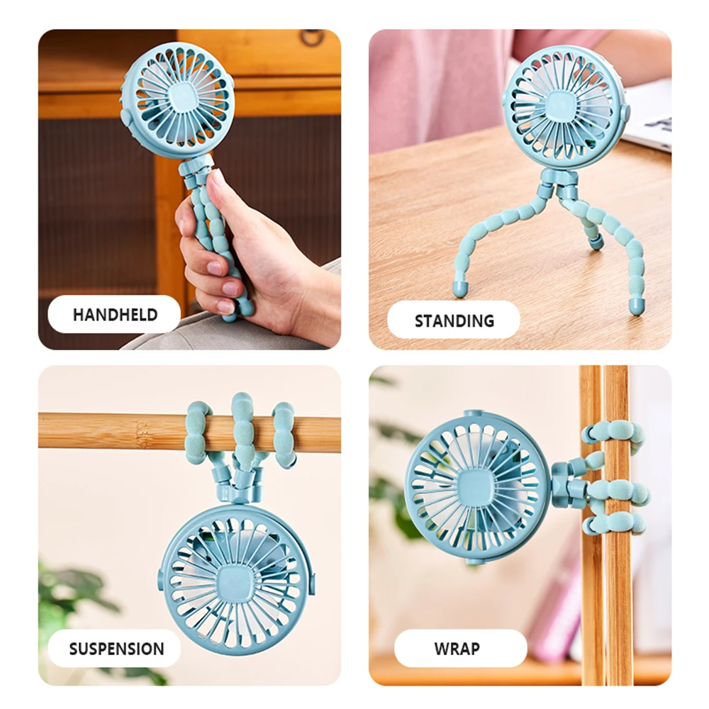 Octopus Shape Handheld Fan Standing Hanging Winding 4 Forms Night Light Design Rechargeable Long Battery Life Mini Outdoor Fan image 3