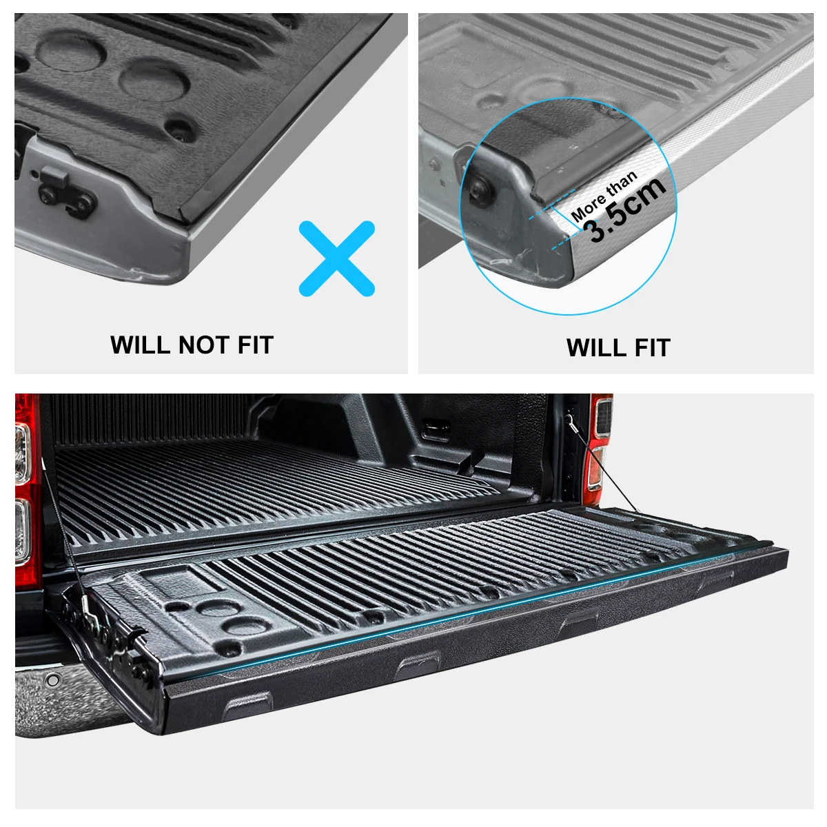 Heckklappen-LKW-Verkleidung für Ford Ranger Wildtrak 2012 2013 2014 2015 2016 2017 2018 2019 2020 2021 2022 Ladebett schienen schutz – Detail 5