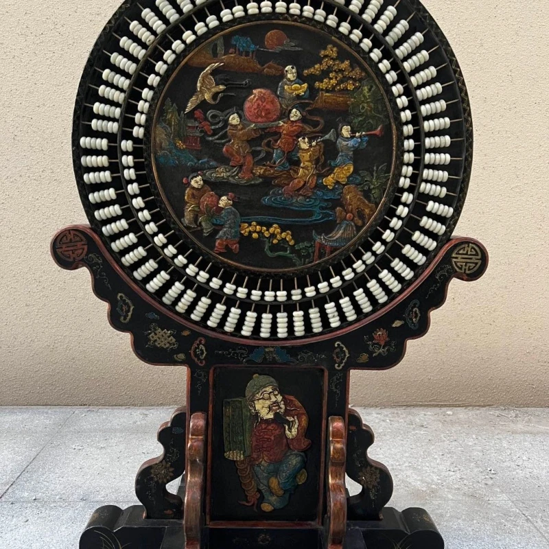 

Wooden tire lacquer painted abacus round screen ornament