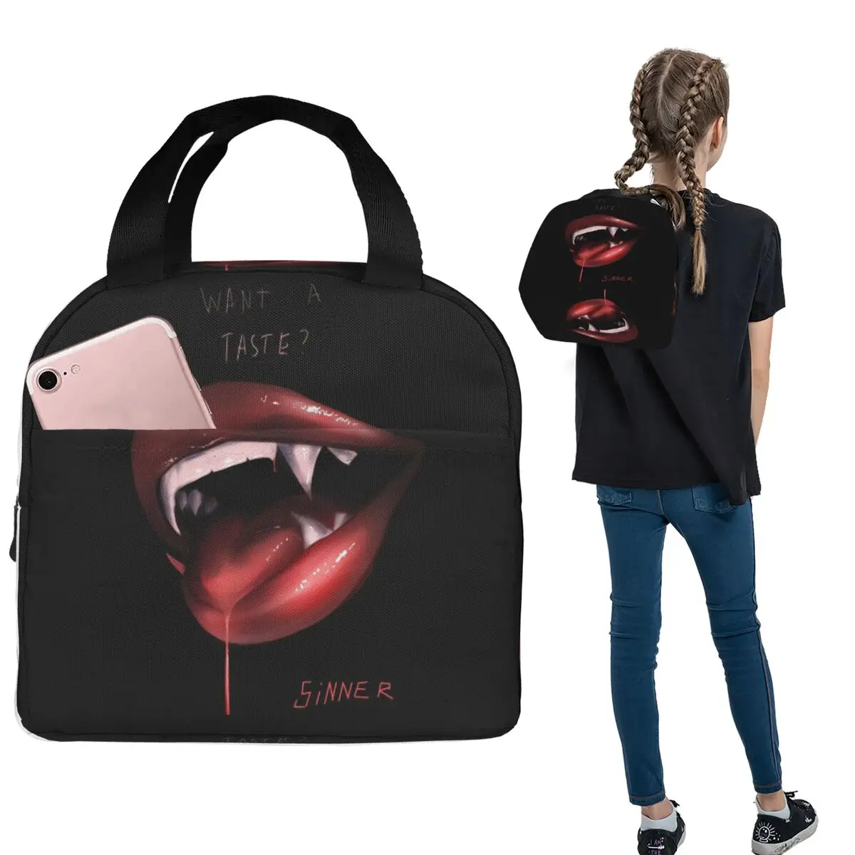 

Sinners Want A Taste Solo Leveling Insulated Lunch Bag for Women Children Portable Food Boxes Thermal Lunch Box Tote