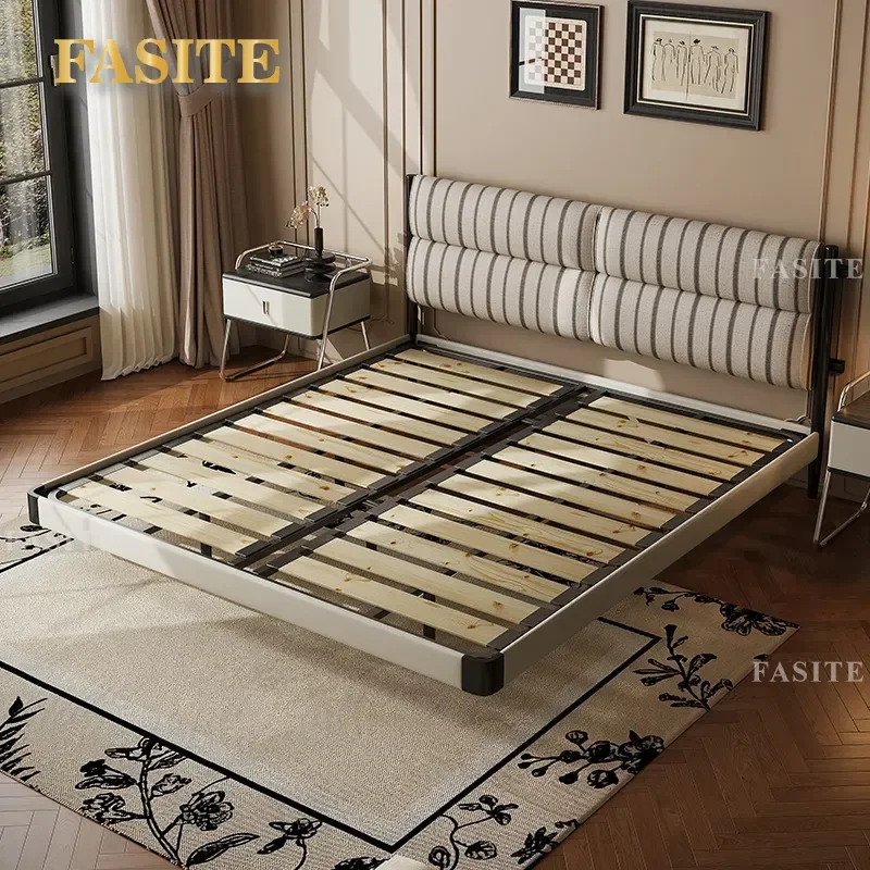 For 1.8m Double Bed Carbon Steel Suspension Frame Skin-friendly Cotton Linen Backrest Modern Simple Master Bedroom Small