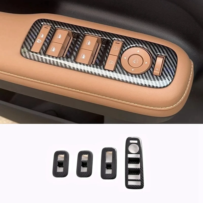 For Hyundai Santa Fe MX5 2024 LHD Carbon Fiber Car Window Lift Switch Buttons Cover Trim Accessories