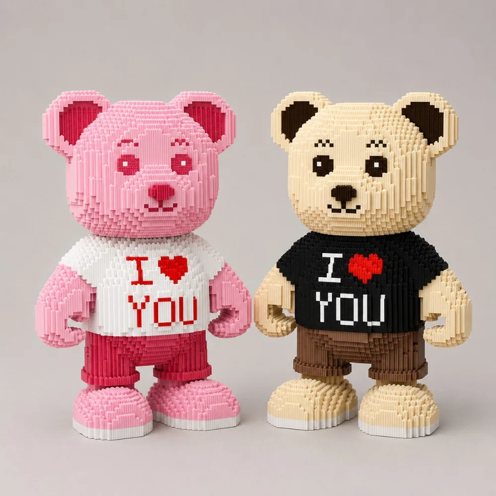 3D Bear Building Blocks with Manual 3D Bear with Heart Model DIY Assembling Blocks for Home Office Art Decoration Birthday Gift
