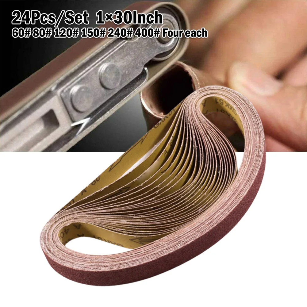 24PCS 1x30 Inch Sanding Belts 60-400 Grit Aluminum Oxide Abrasive Belt For Wood Metal Leather Grinding Polishing File Sander Acc