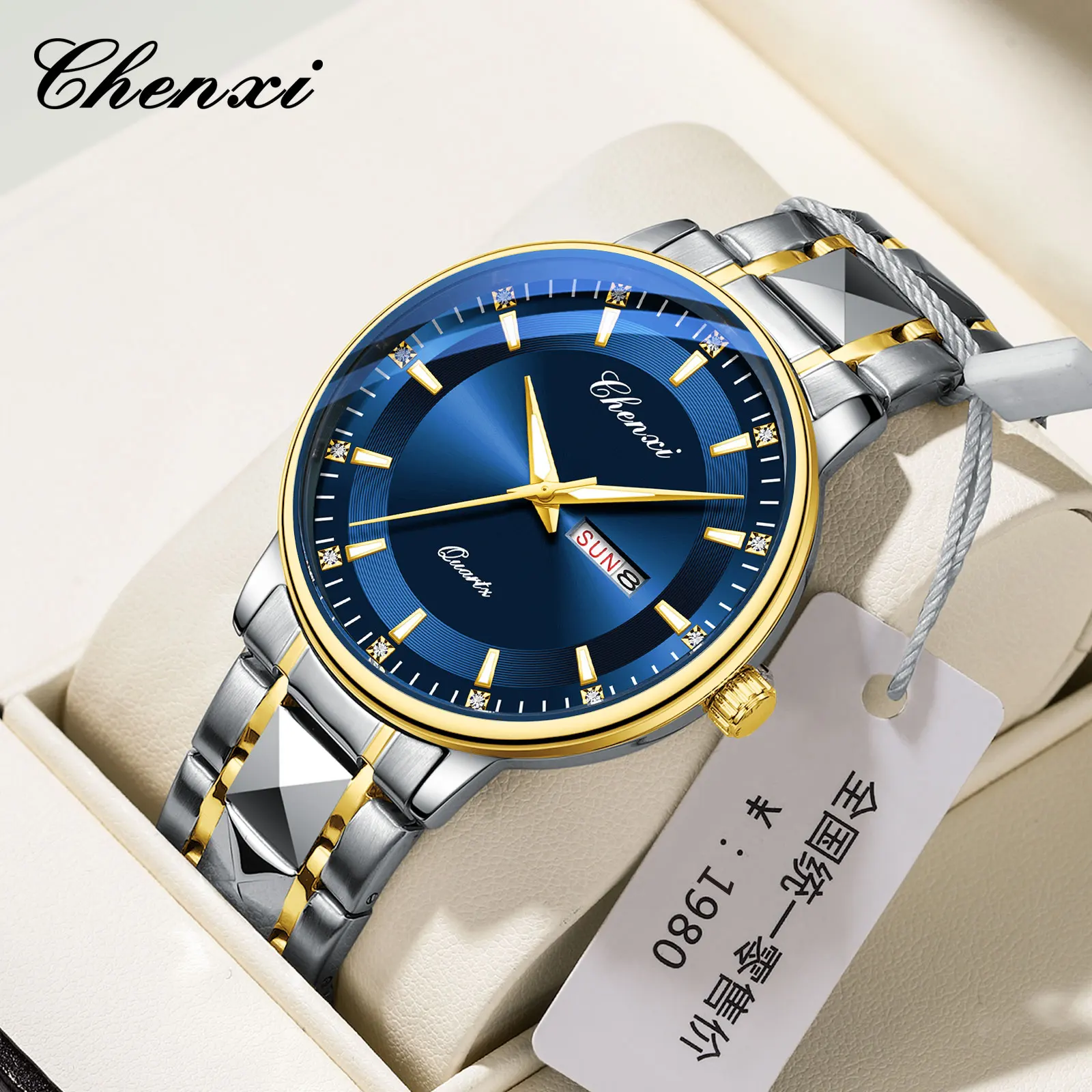 CHENXI 601 New Man Wristwatch Week Day Sport Watch Brand Luxury Stainless Steel Calendar Simple Male Clock Reloj Montre Hombre