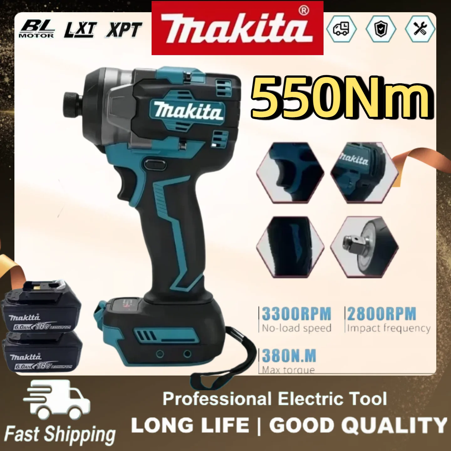 cle-a-chocs-sans-fil-makita-3500ipm-550nm-a-couple-eleve-haute-concentricite-sure-pour-l'entretien-des-equipements-electriques-outil-electrique