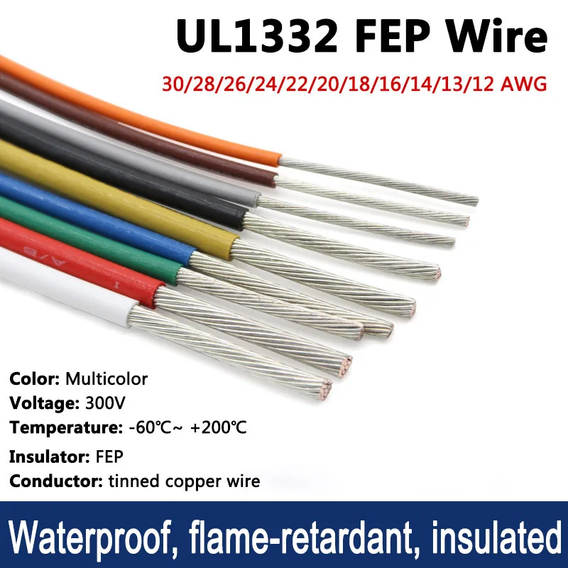 1M UL1332 FEP Wire 28 26 24 22 20 18 16 14 13 12 AWG Kabel odporny na wysokie temperatury Elastyczny silikonowy elektroniczny drut miedziany