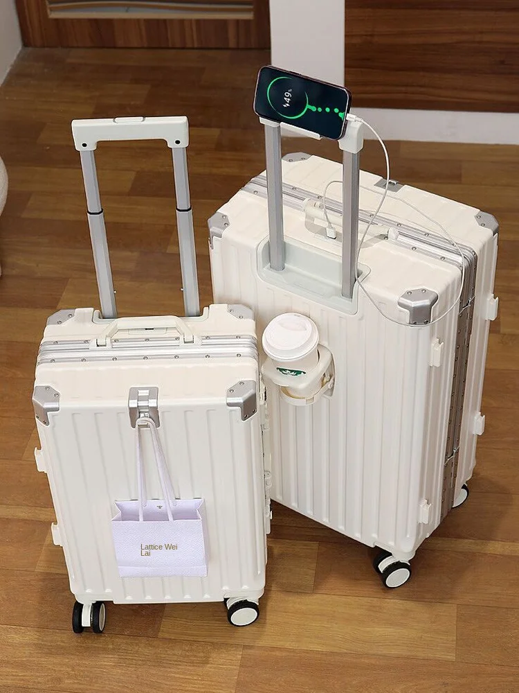 New Fashion 28/30 inch Suitcase Large Size Aluminium Frame Charging Luggage 20 inch Cabin Trip Travel Bags with Cup Holder