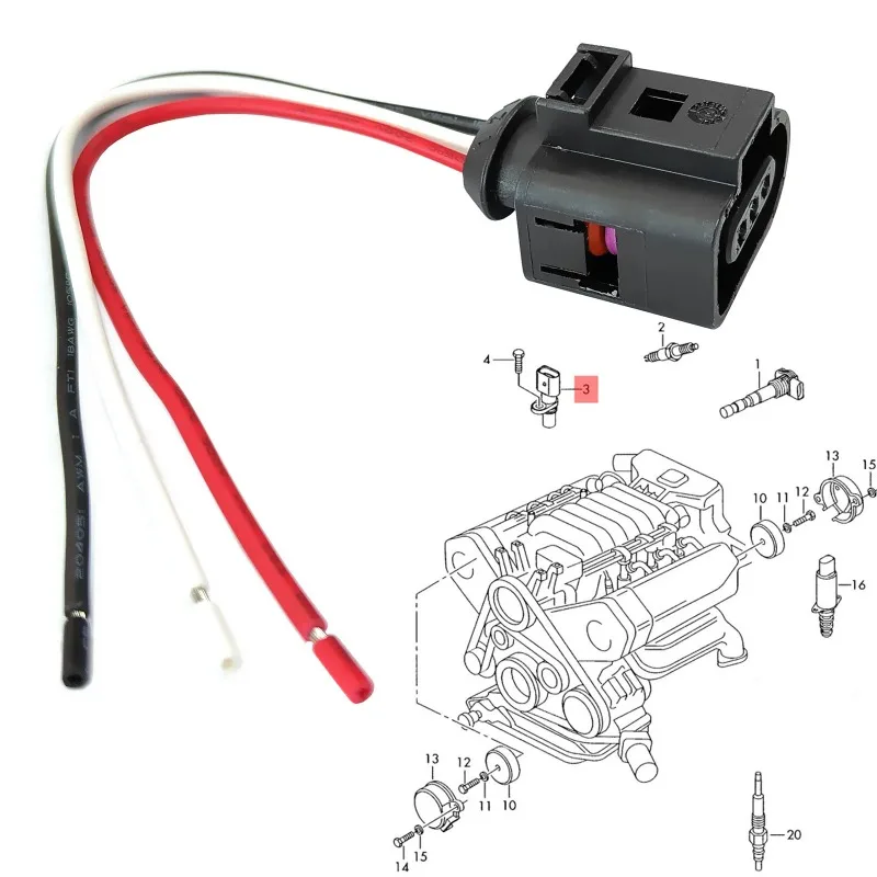 2pcs For VW Golf Jetta Beetle Eos Tiguan Caddy Touran Passat Cc Polo T5 1J0973703 Camshaft Position Cam Sensor Plug Connector