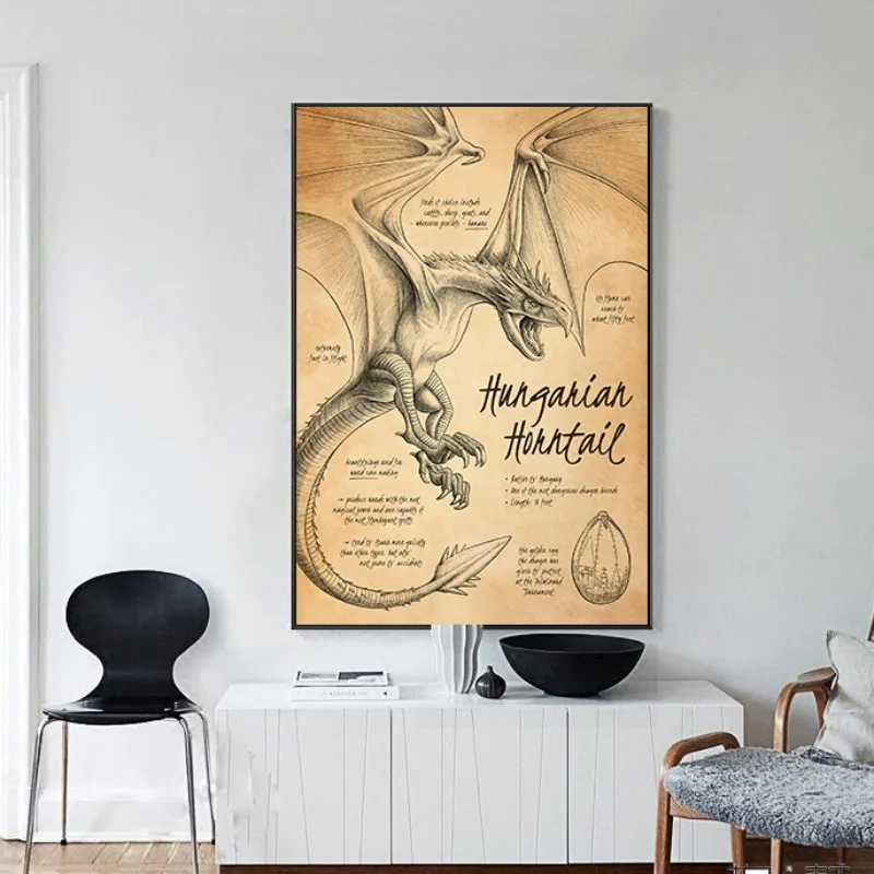 Fantastic Beasts Dinosaur Unicorn Animal Creation Illustration Poster Vintage Game Fantasy Art Canvas Painting Wall Home Decor
