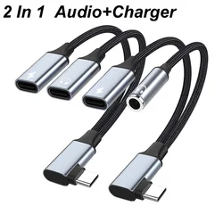 2 In 1 90 Degree USB Type C To 3.5MM Headphone Jack Aux 60W Charging Charger OTG Data Microphone Audio Cable for Xiaomi Huawei