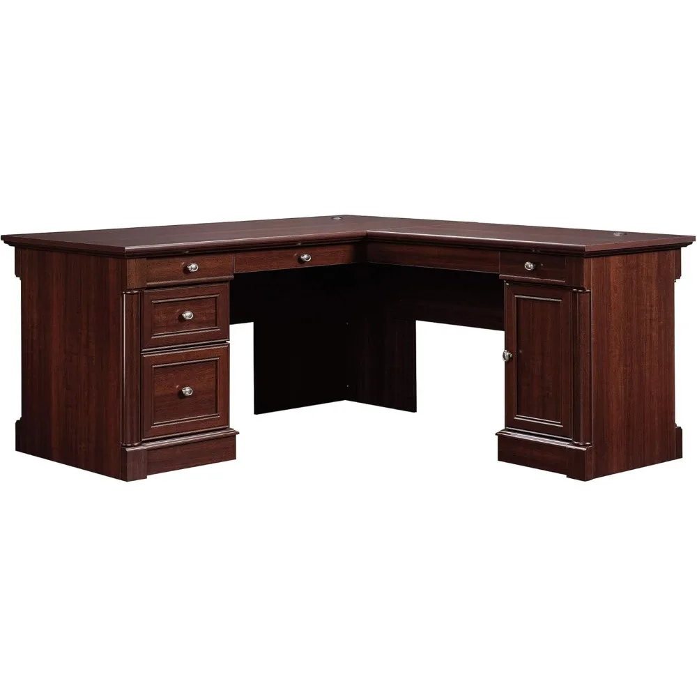 

Sauder Palladia L Shaped Desk with Drawers, Office Desk with File Cabinet Storage, Cable Management, Keyboard Tray, in Select Ch