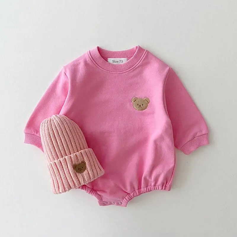 0-2Y Baby Long Sleeve Bear Sweatshirt Romper Sweet Lavender Oversized Terry Cotton Newborn Boy Romper Baby Girl Bodysuits Infant