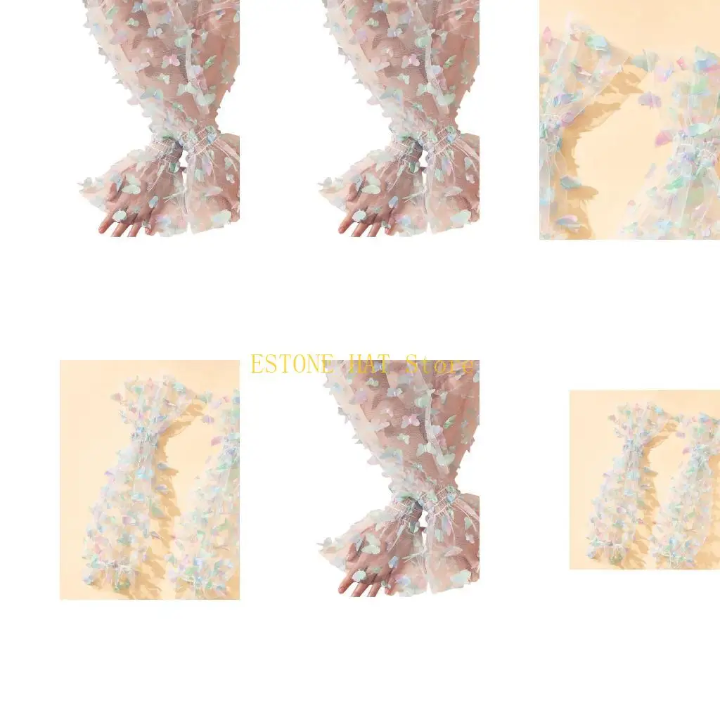 49MF 2pcs Mesh Dance Sleeves Elastic Evening Oversleeves Sunscreens Arm Sleeves for Gatsby Themed Event