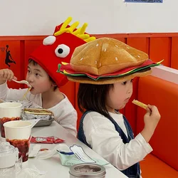 Unisex Girl Kids Burger Hamburger Hat For Halloween Party Carnival Funny Fast Food Boy French Fries Cap Costume Prop