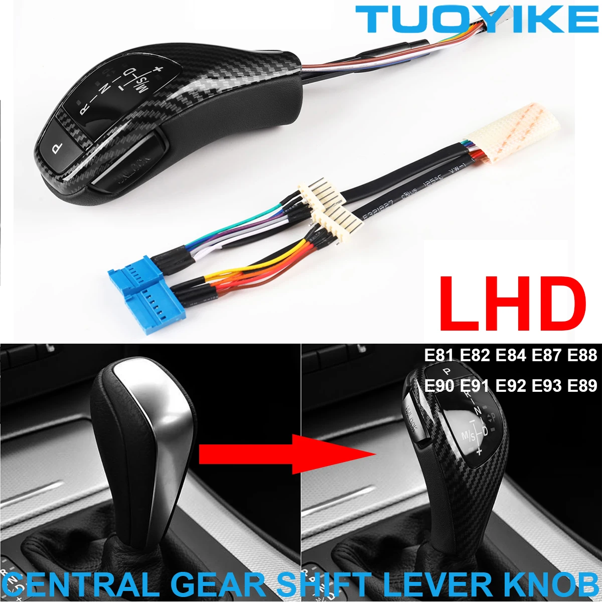 

LHD LED Automatic Gear Shift Lever Knob Carbon Trim M Sport Style For BMW 1 3-Series E81 E82 E84 E87 E88 E90 E91 E92 E93 Z4 E89