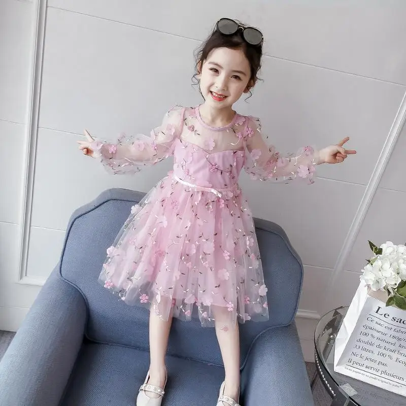 

New girls' dresses in spring and summer, Princess skirts, thin Christmas dresses, fluffy skirts and long-sleeved children's summ