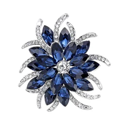 Crystal Flower Brooch Pins Women Deep Blue Flower Broches Plant Elegant Badge Jewelry Fashion Wedding Party Brooch Party Gifts