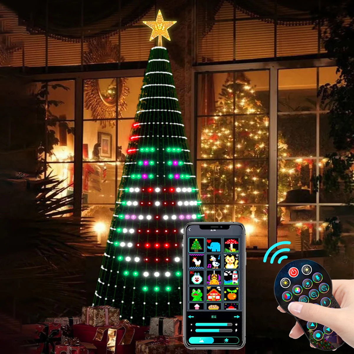 Christmas Tree Star Lights Smart Color Change Christmas Light with Remote Timer Music Sync Bluetooth App Controlled Light