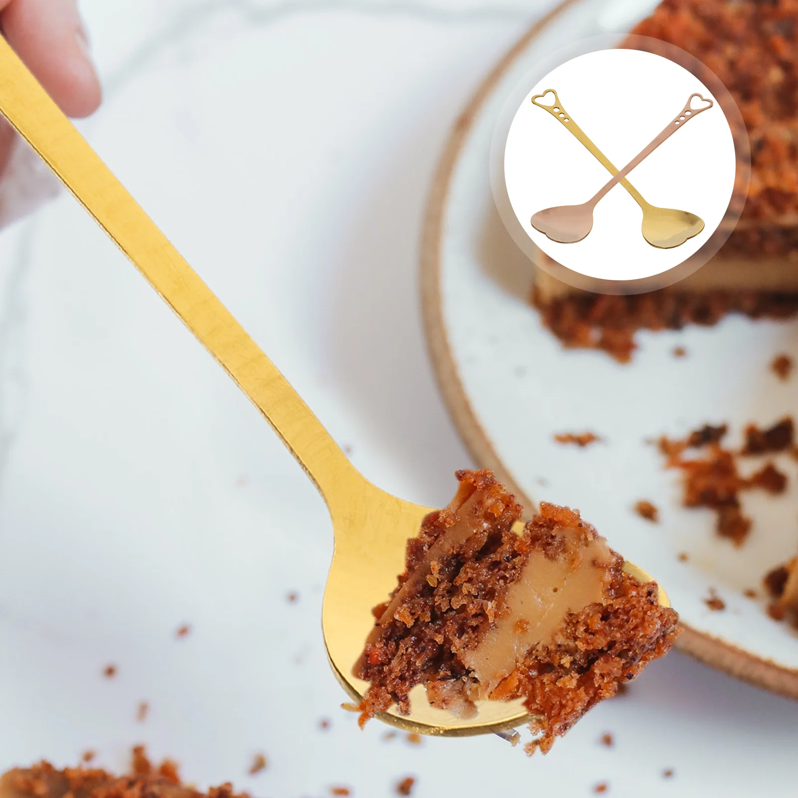 

Gold Plated Heart Shaped Stainless Steel Dessert Spoon Unique Stirring Scoop Thickened Eco-Friendly Tableware For Home
