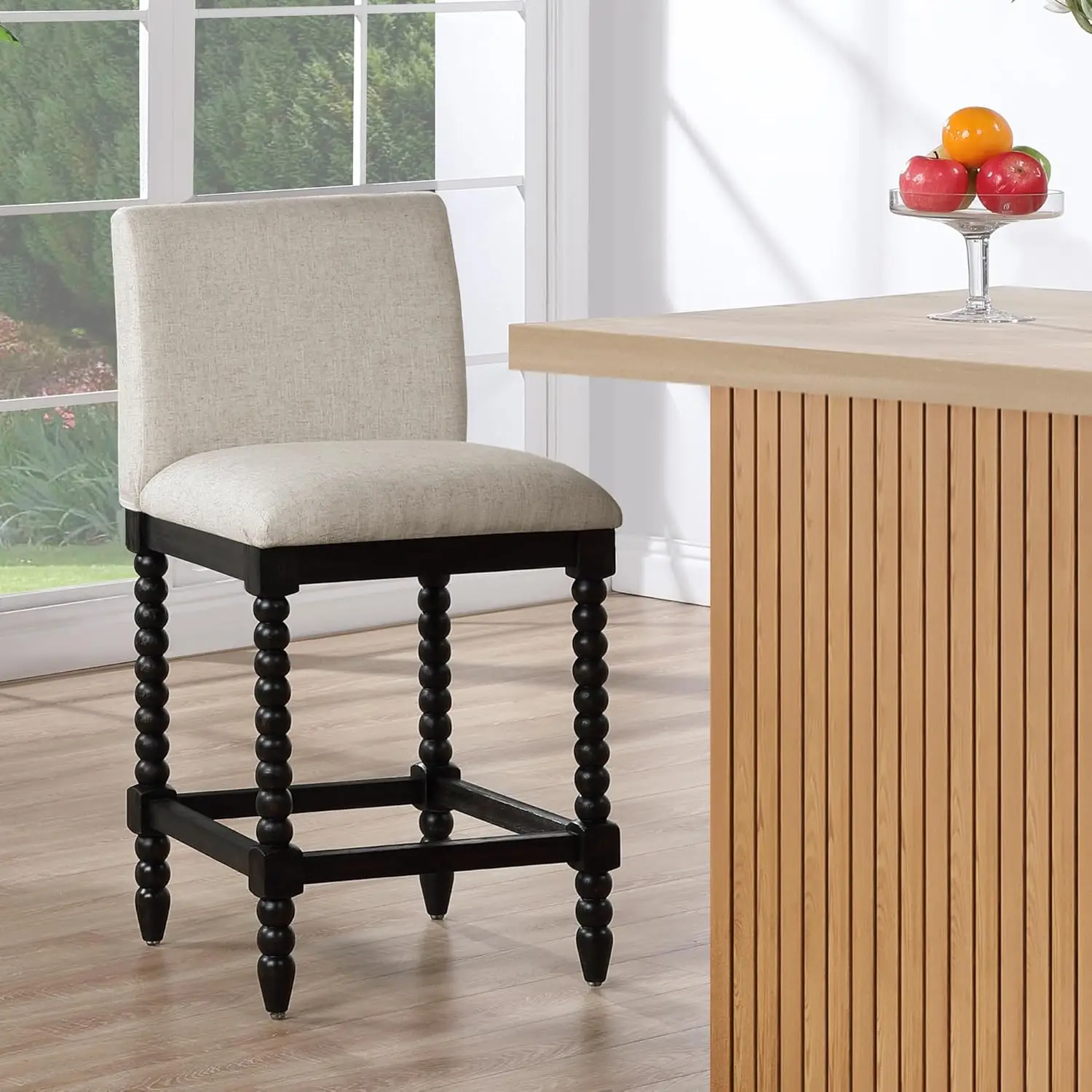 Taburete de madera para mostrador con husillo, asiento acolchado con resorte, silla para isla de cocina de granja de 26'