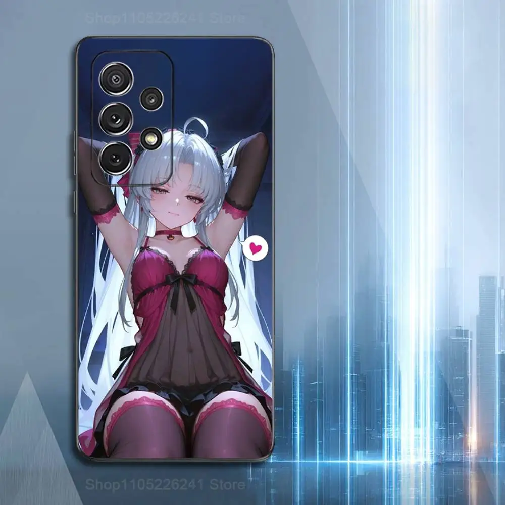 C-Carlotta Wuwa Lucu untuk Samsung S9,S10,S20,S10,S21,S25,S24,S23,Ultra,FE,Plus,Lite, Casing Hitam Silikon Lembut