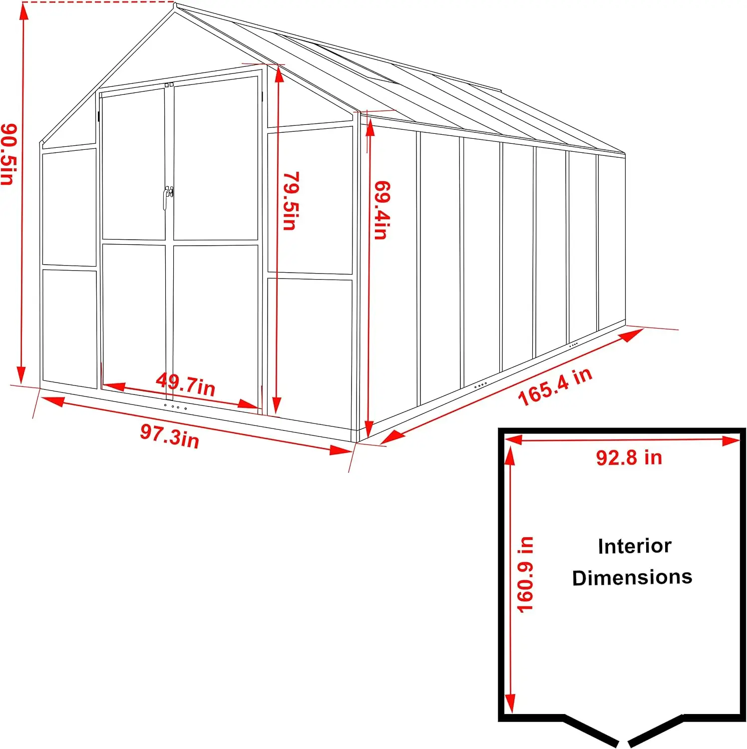 8 x 14 FT Greenhouse with Aluminum Frame, Greenhouses for Outdoors with 2 Vents, Lockable Doors, Polycarbonate Panels, Walk-in G