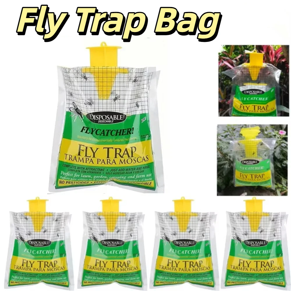 Hanging Fly Trap Bag with Fly Bait Disposable Flies Trap Non-Toxic Mosquito Trap Catcher Fly Wasp Insect Bug Killer for Outdoor