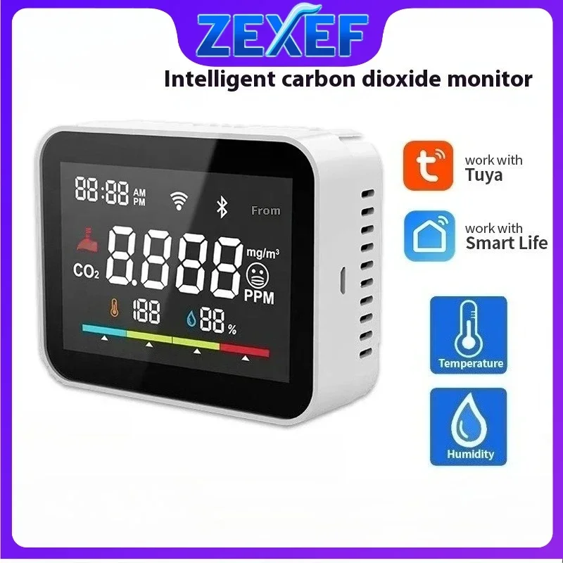 

ZEXEF Wi-Fi Многофункциональный интеллектуальный прибор для мониторинга качества воздуха Детектор CO2 Крытый детектор углекислого газа дыма
