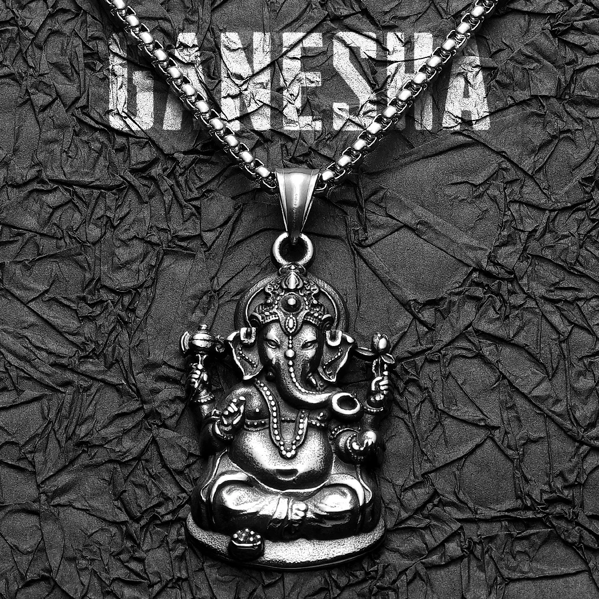 Hinduism Ganesha Stainless Steel Men Necklaces Pendant Chain Powerful Amulet Punk Rock Vintage For Women Jewelry Gifts Wholesale