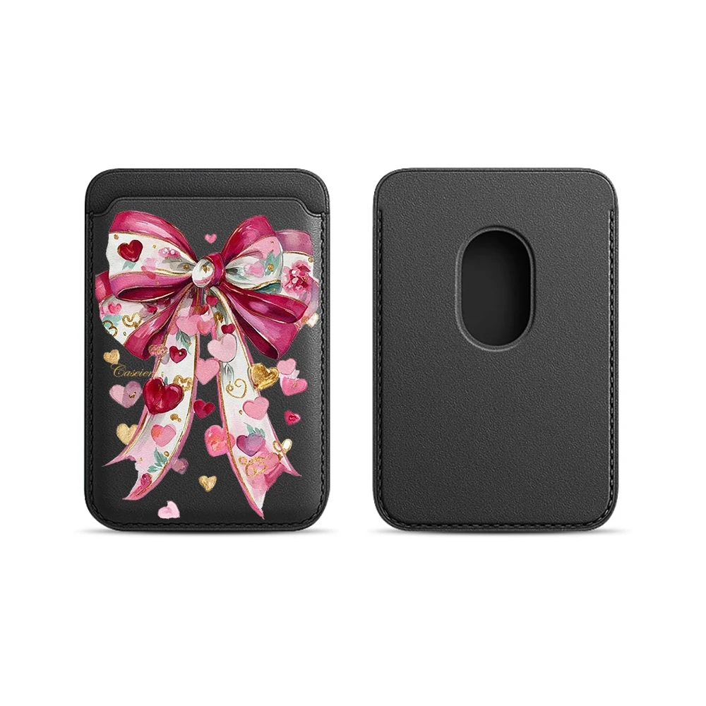 Coquet Rosa Schleife Leder-Kartenetui Handyhülle Kartenhalter Geeignet für alle iPhone-Hüllen Magsafe Magnetische Karten-Handy-Rückentasche – Detail 9