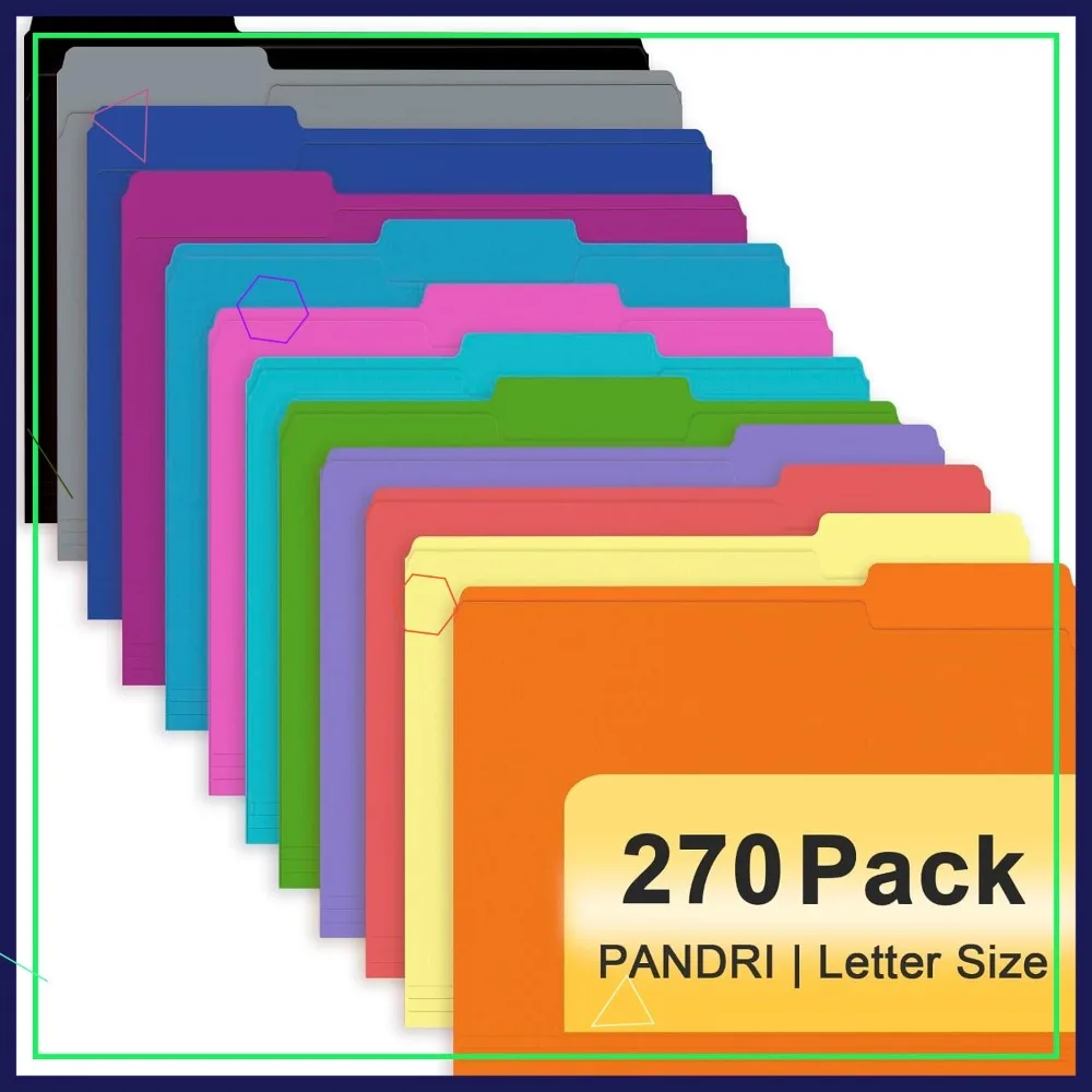 

270 Pack Colored File Folders, 1/3 Cut Tab, Letter Size, Assorted 12 Colors for Office School Business