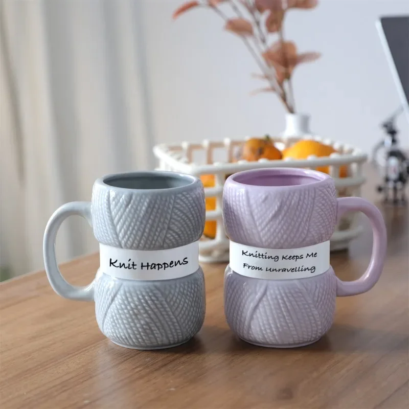 Colorful Wool Ceramic Water Cup with Handle Creative Coffee Milk Tea Mugs Home Office Drinkware Mugs Breakfast Cup Birthday Gift