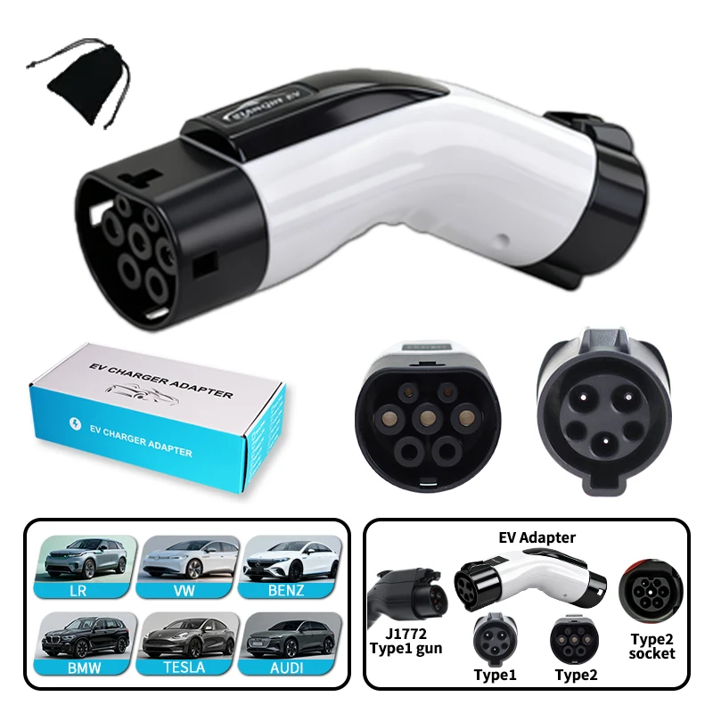 

Адаптер Type1 к Type2 EV Разъем для зарядного устройства электромобиля для зарядного устройства 16A/32A Type1 на 1/3-фазный адаптер для электромобиля Type2