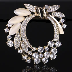 New Fashion Imitation Pearl Rhinestone Crystal Flower Brooches for Women Wedding Bridal Party Round Bouquet Brooch Pin