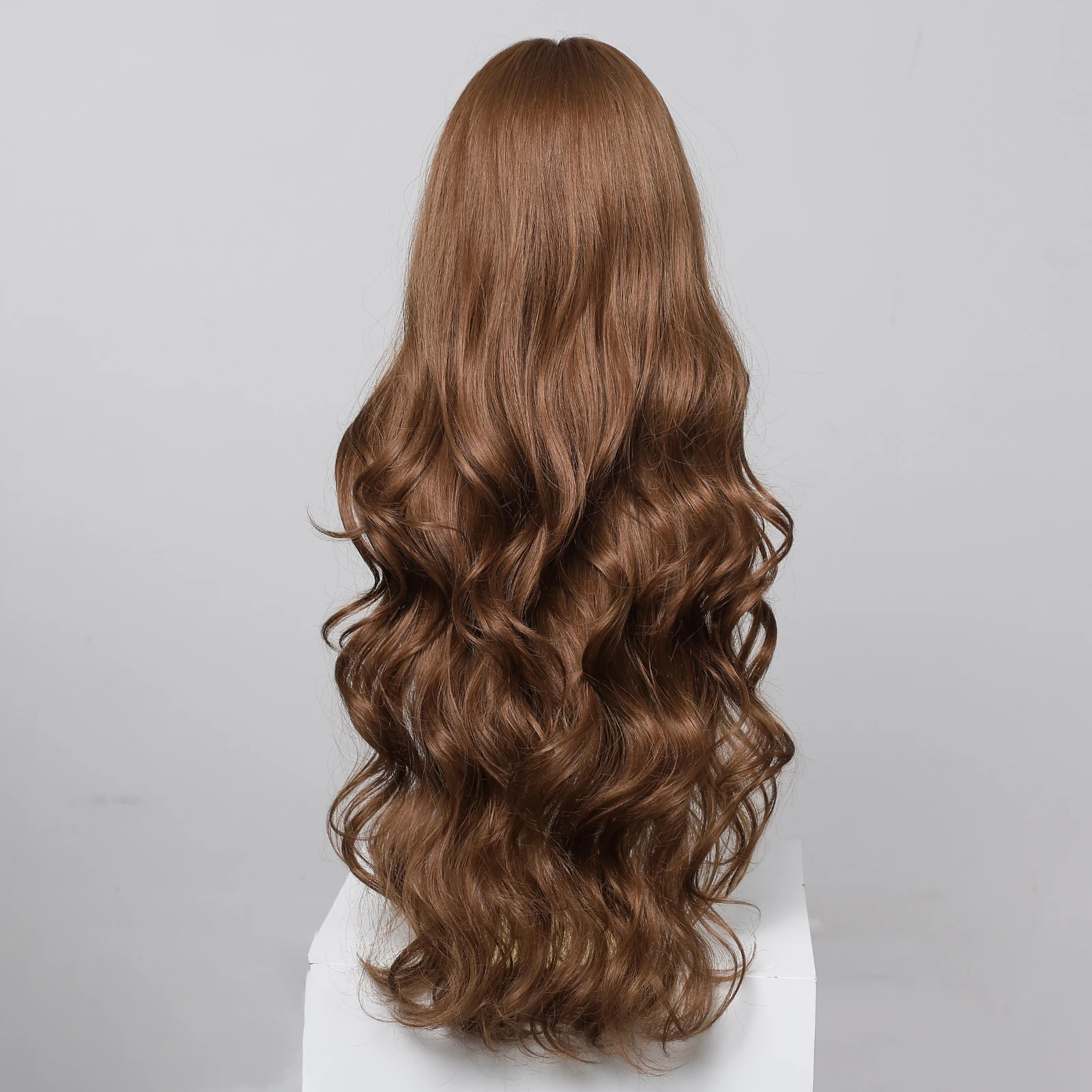 Honey Brown Wavy Wigs For Women With Bangs Super Long Natural Water Wave Synthetic Wig For Women Daily Cosplay Heat Resistant