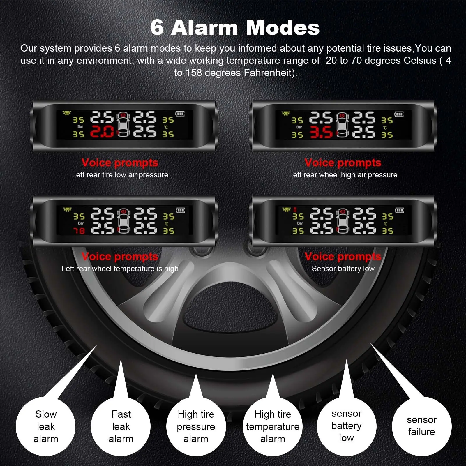 Solar Power TPMS Car Tire Pressure Alarm Monitor System Auto Security Alarm Systems Tyre Pressure Temperature Warning