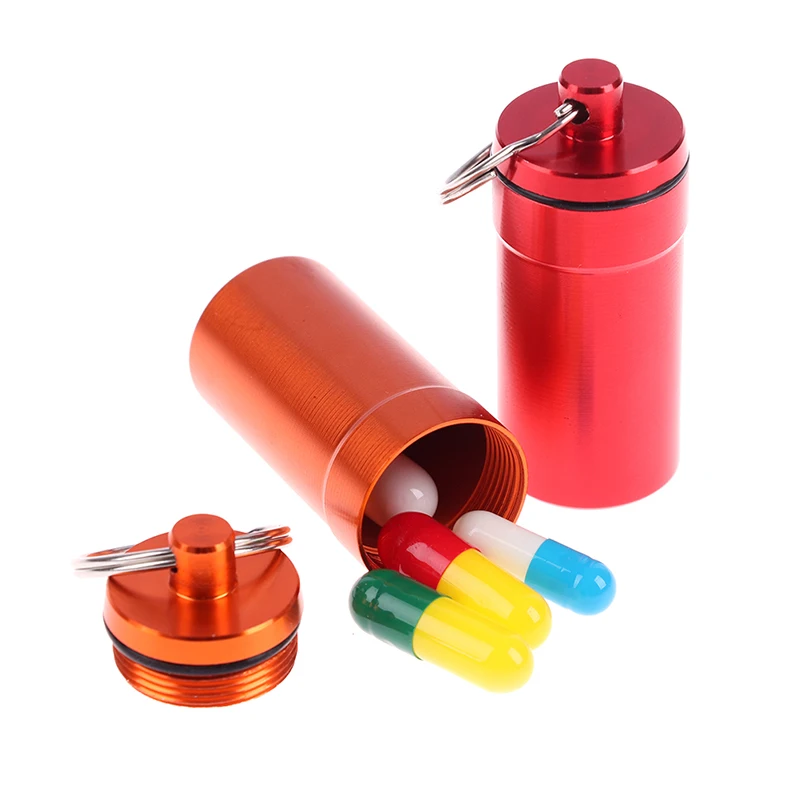 1pc Creative Stainless Steel Medicine Bottle Keychain Case Container Waterproof Holder Aluminum Drug Pill Box Keyring