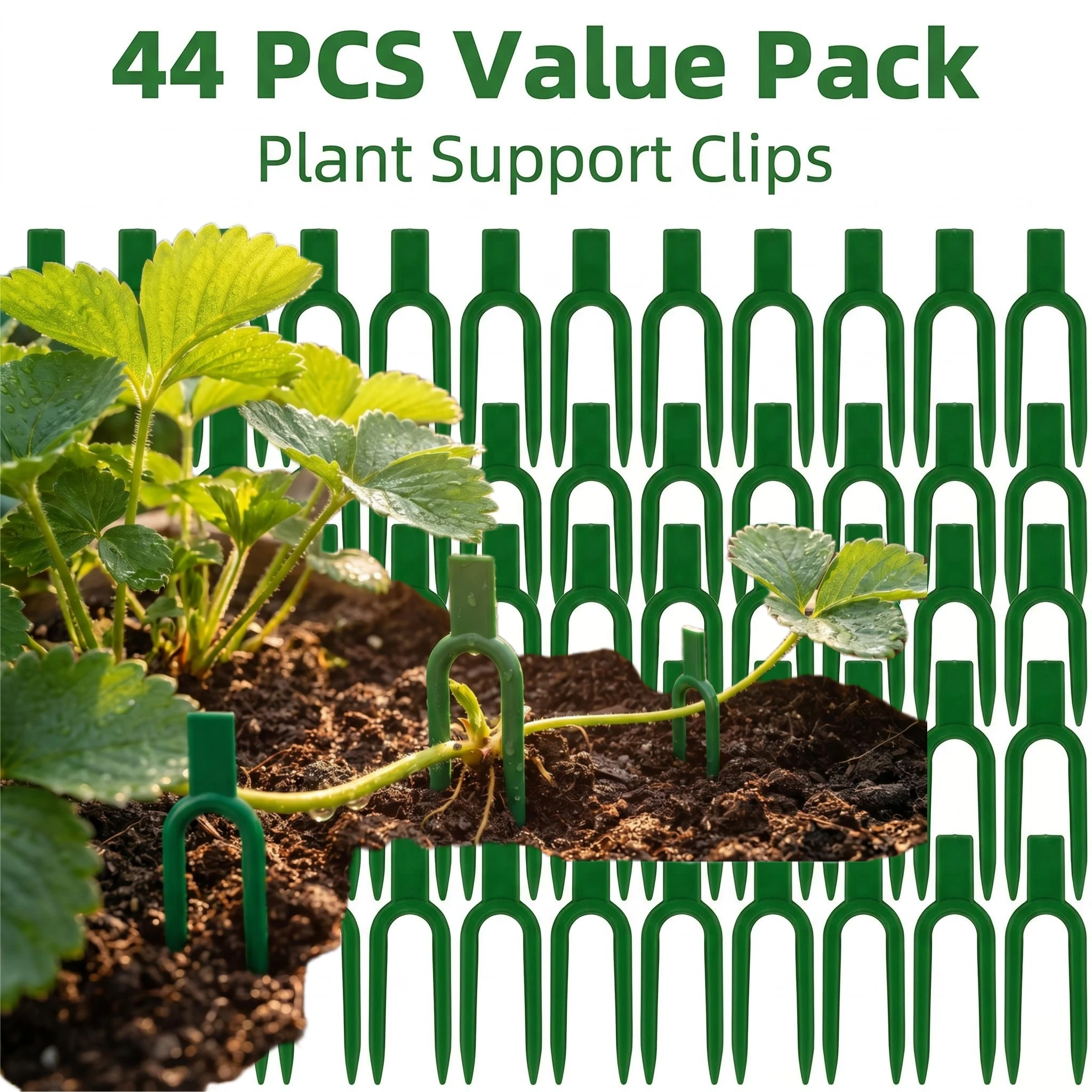 44PCS Plastic Vine Forks U-Shaped Garden Stakes Vine Fixers Plant Support Clips for Strawberry Vines And Other Gardening Needs