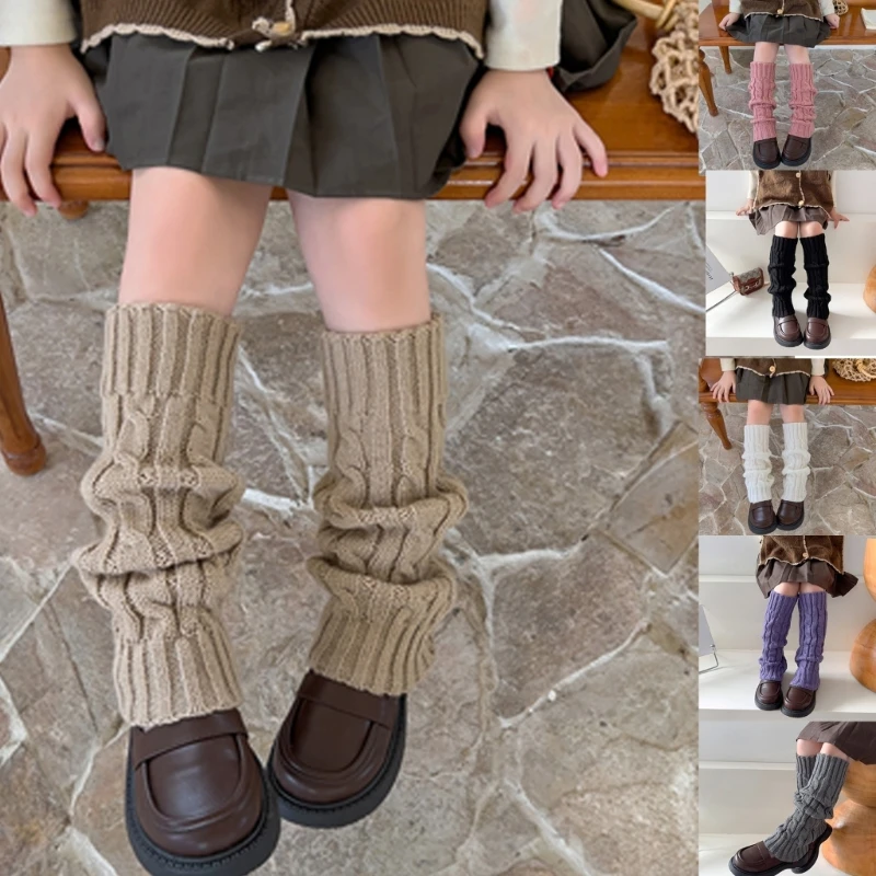 

Girls Leg Warmers Cable Knit Socks for Children Princess Dress Leggings School Uniform Accessories Kids Stockings